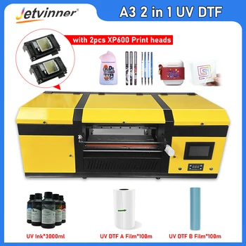 УФ-DTF-принтер 2 В 1 с двумя печатающими головками XP600 Принтер наклеек формата A3 Для Ламинирования пленки AB Для Ламинирования поверхности правильной формы