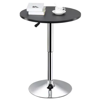 Регулируемый круглый поворотный барный стол для кафе-бистро, черная столешница из МДФ E1 и нержавеющей стали Xb