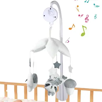 Детская Музыкальная кроватка с колокольчиком, Подвесные Вращающиеся Погремушки и Музыкальная Шкатулка с дистанционным управлением, детские мобили для животных, Подвесные Вращающиеся Погремушки