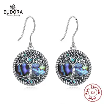 Eudora, 100% Серебро 925 пробы, Голубое Древо жизни, висячие серьги, перламутровые женские Модные серьги, ювелирный подарок для девочки