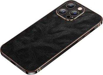 Чехол для iPhone 14 серии, тонкий чехол из натуральной кожи с защитой камеры, гальванический противоударный защитный чехол