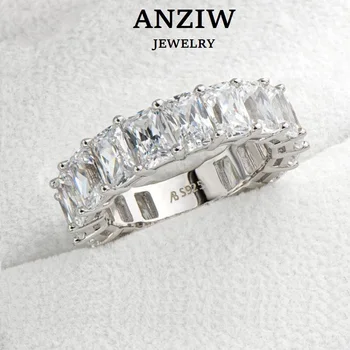 ANZIW, 6x4 мм, кольцо с полной Вечностью, сияющий крой, женское кольцо из стерлингового серебра 925 пробы, Sona, имитация бриллиантового обручального кольца