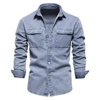 Джинсовая куртка Мужская хлопковая Модная новинка в верхней одежде, Повседневное однобортное джинсовое пальто с отворотом, осенние уличные куртки для мужчин