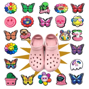 Горячая распродажа, 24 предмета, украшение для обуви Jibz в виде Крокодила, Мультяшная бабочка-Подсолнух, любимые подарки для мальчиков и девочек, аксессуары для обуви
