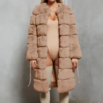 2023 Новая Шуба из искусственного Меха, Женское Однотонное Длинное Плюшевое пальто с подкладкой, Женские куртки
