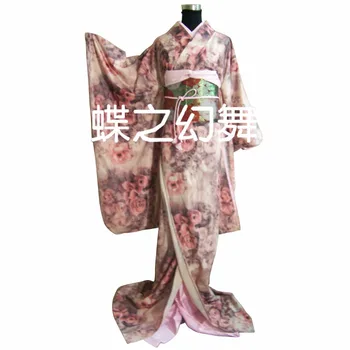 Японское Традиционное женское Кимоно с Цветочным Рисунком Розы Furisode для Косплея