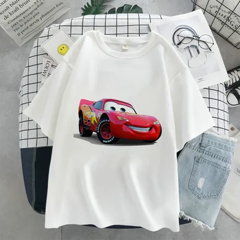 Женская футболка с принтом Disney Four Seasons New Cars, белая молния, модный узор McQueen, изысканная женская футболка, хит продаж, футболки
