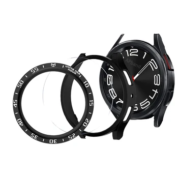 3 шт. для samsung Galaxy watch 6 classic 47 мм 43 мм чехол + металлическая рамка кольцо + защитная пленка из закаленного стекла для часов 5 pro 45 мм бампер